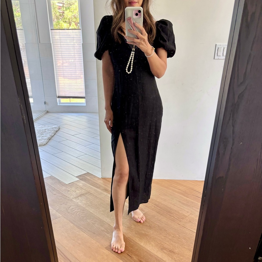 Zara puff sleeves black midi dress